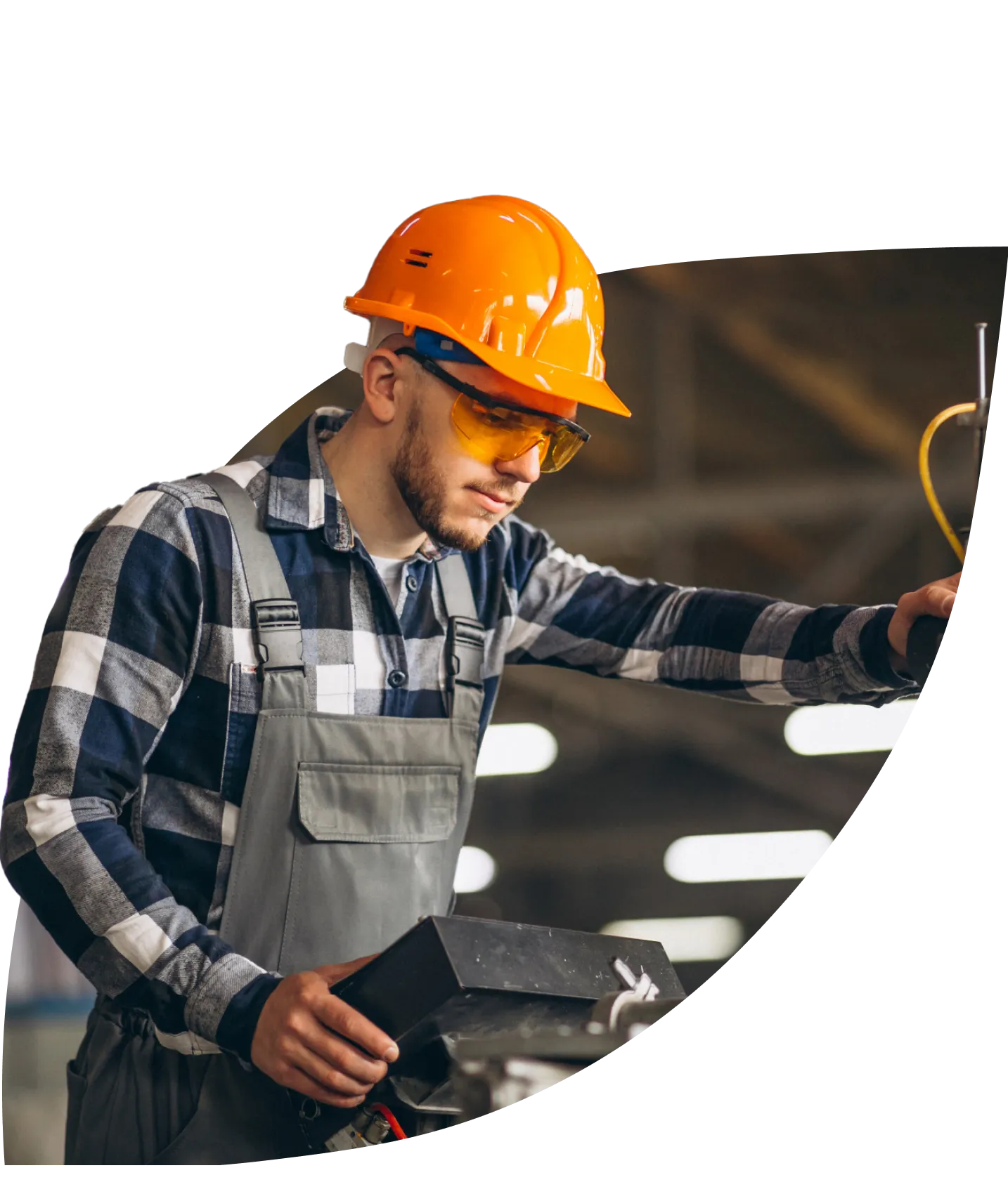 worker operating a machine