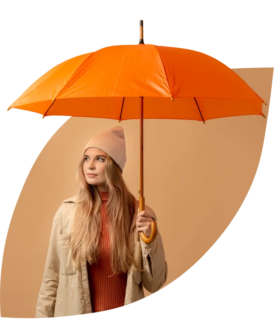 a woman with an orange umbrella